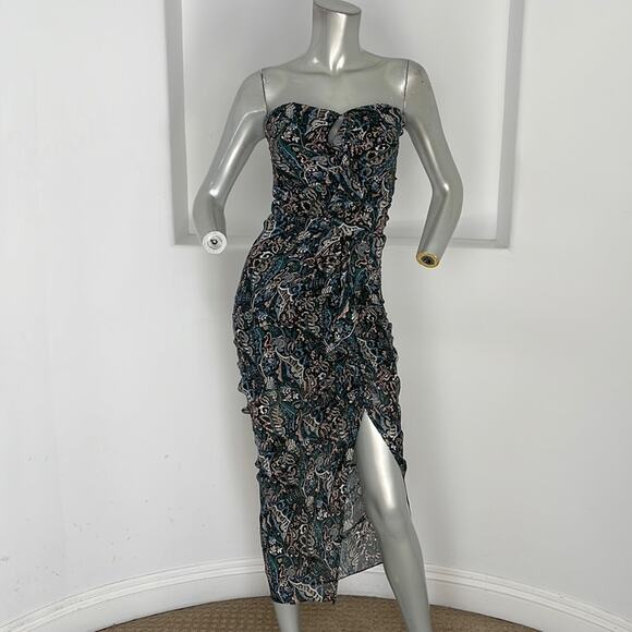 Veronica Beard Peyton Strapless Ruched Midi Dress Size 0 Paisley Print Cocktail - Picture 4 of 16
